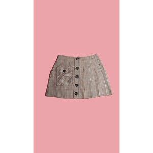 1990s-Y2K. XOXO Half Pleated. HOUNDSTOOTH. Mismatched MINI Skirt W/Pocket. XS-S